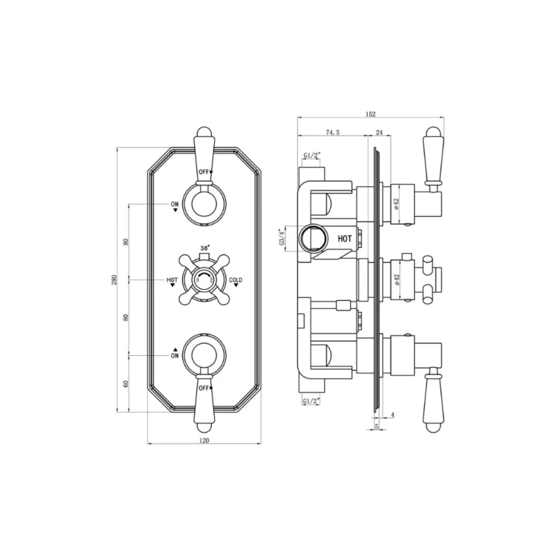 Harrington Traditional Lever Thermostatic Two Outlet Shower Valve - Chrome