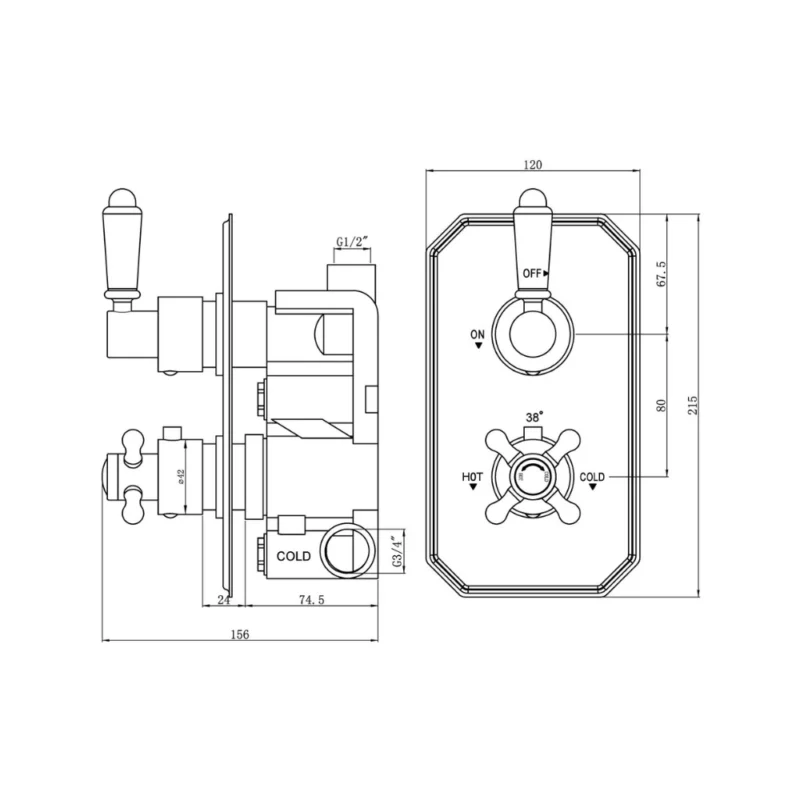 Full Basin (4) Harrington Traditional Lever Thermostatic Single Outlet Shower Valve - Chrome