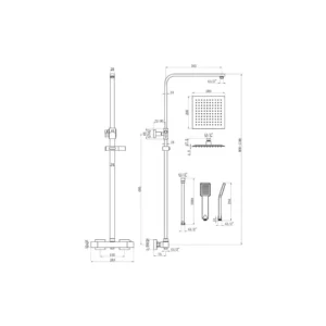 Cosmic Square Thermostatic Bar Mixer w/Riser Kit - Matt Black