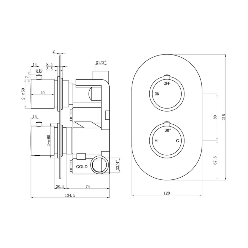 Aurora Thermostatic Single Outlet Twin Shower Valve - Chrome