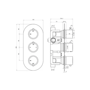 Aurora Thermostatic Two Outlet Triple Shower Valve - Chrome