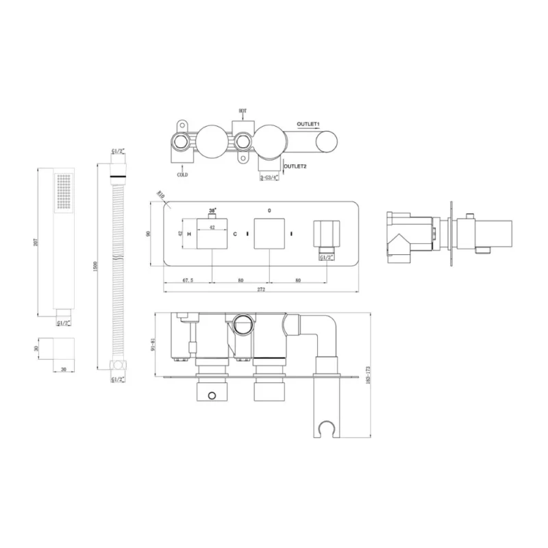 Lucca Thermostatic Two Outlet Shower Valve w/Handset - Chrome