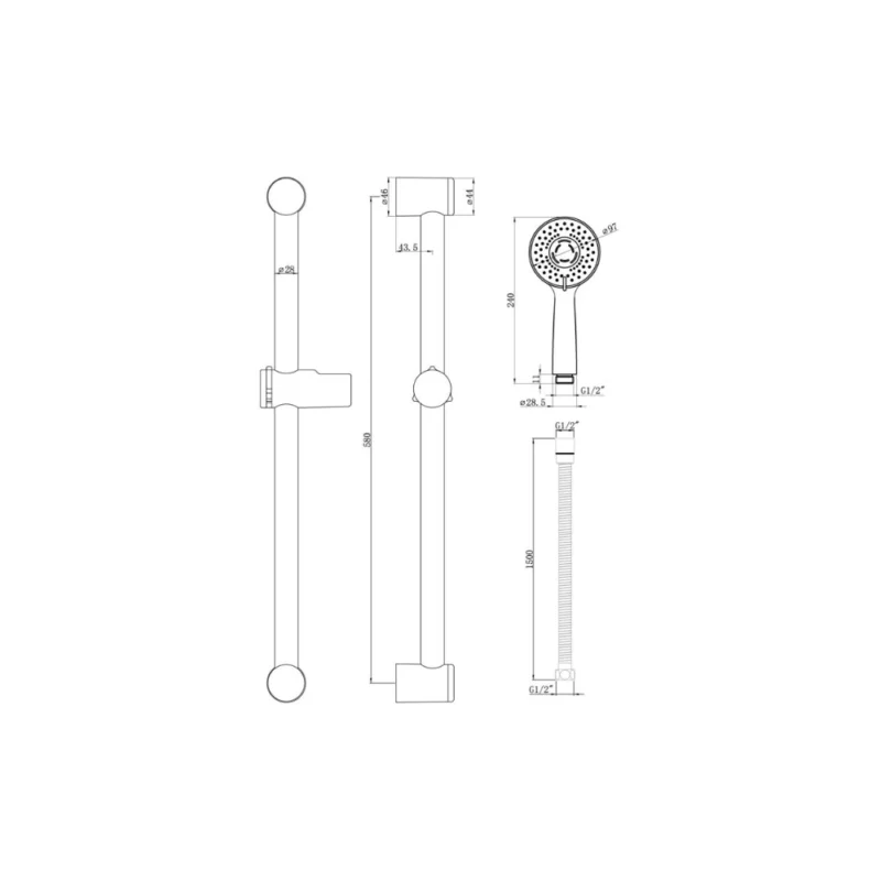 Aurora Round Slider Rail Kit & 3 Mode Handset