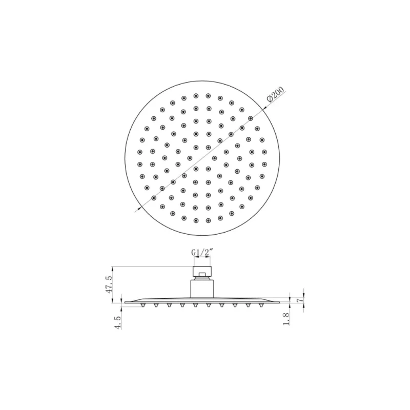 Aurora 200mm Round Ultraslim Showerhead – Chrome