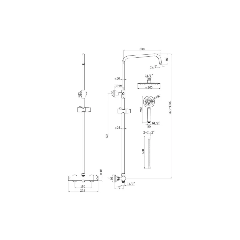 Aurora Round Thermostatic Bar Mixer w/Riser Kit - Chrome