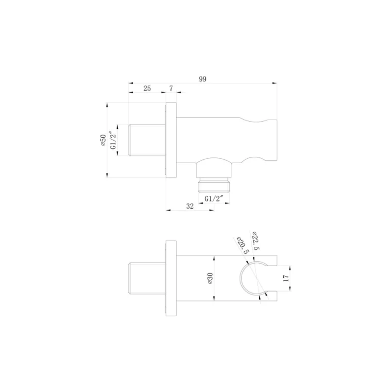 Aurora Round Handset Wall Bracket with Wall Outlet - Chrome