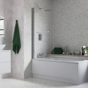 800x1500mm Single Straight Bath Screen w/Rail (6mm) - Chrome