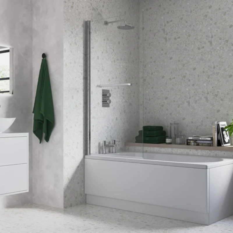 800x1500mm Single Straight Bath Screen w/Rail (6mm) - Chrome