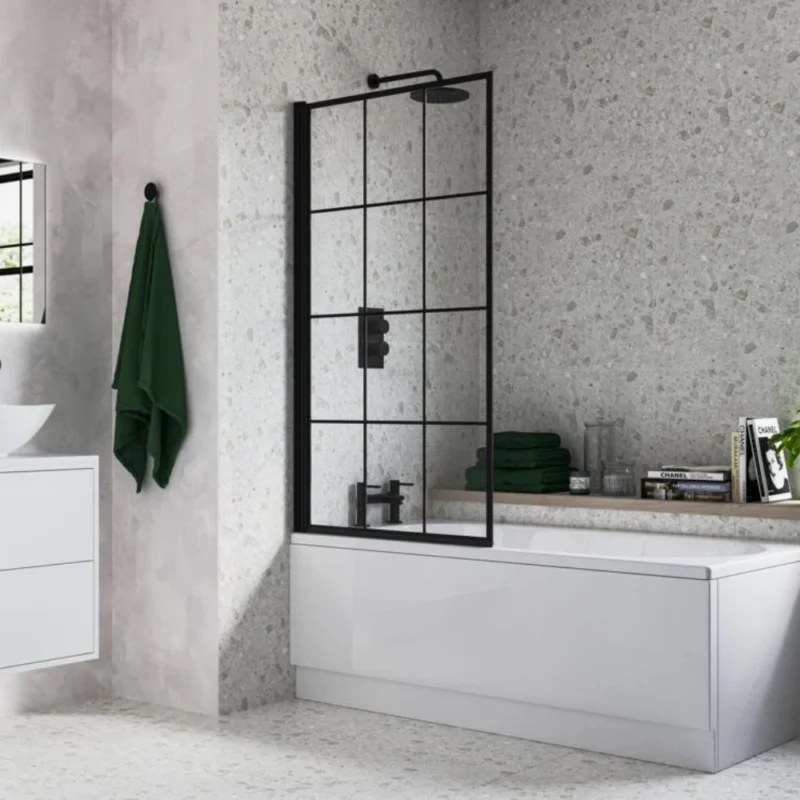 Full Basin (6) 800x1400mm Square Grid Bath Screen (6mm) - Black