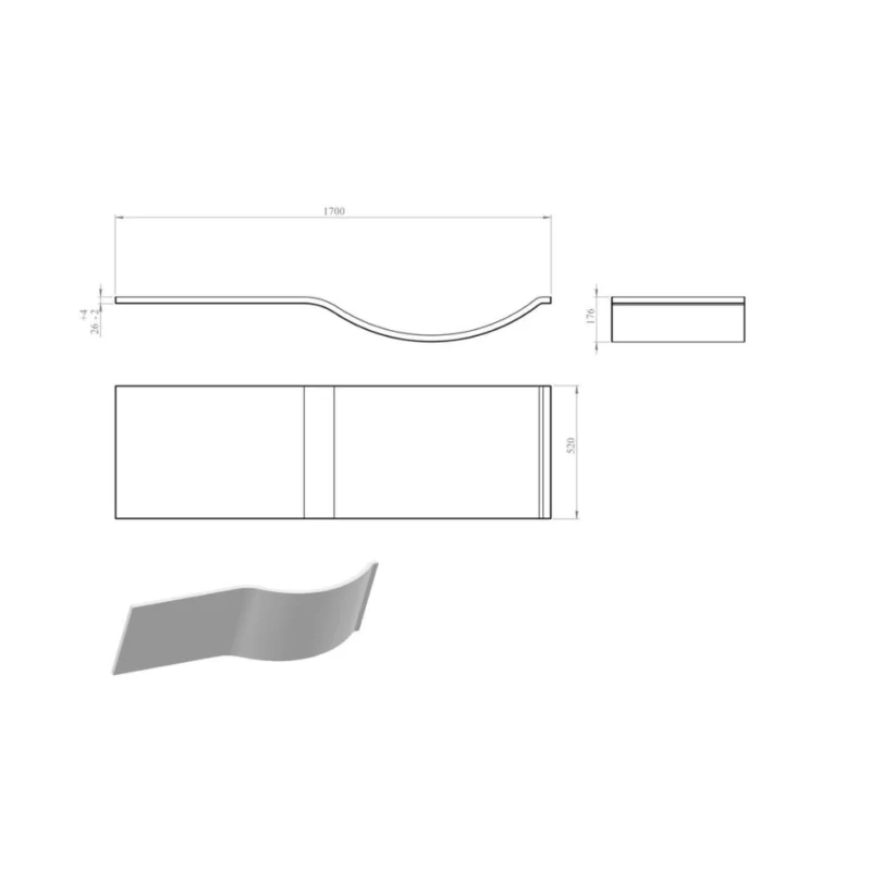 1700mm P Shape Front Bath Panel - White