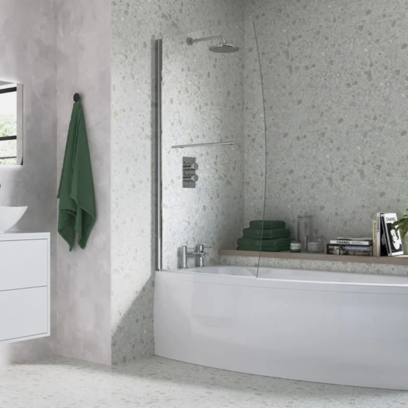 900x1500mm Space Saver Bath Screen (6mm) - Chrome