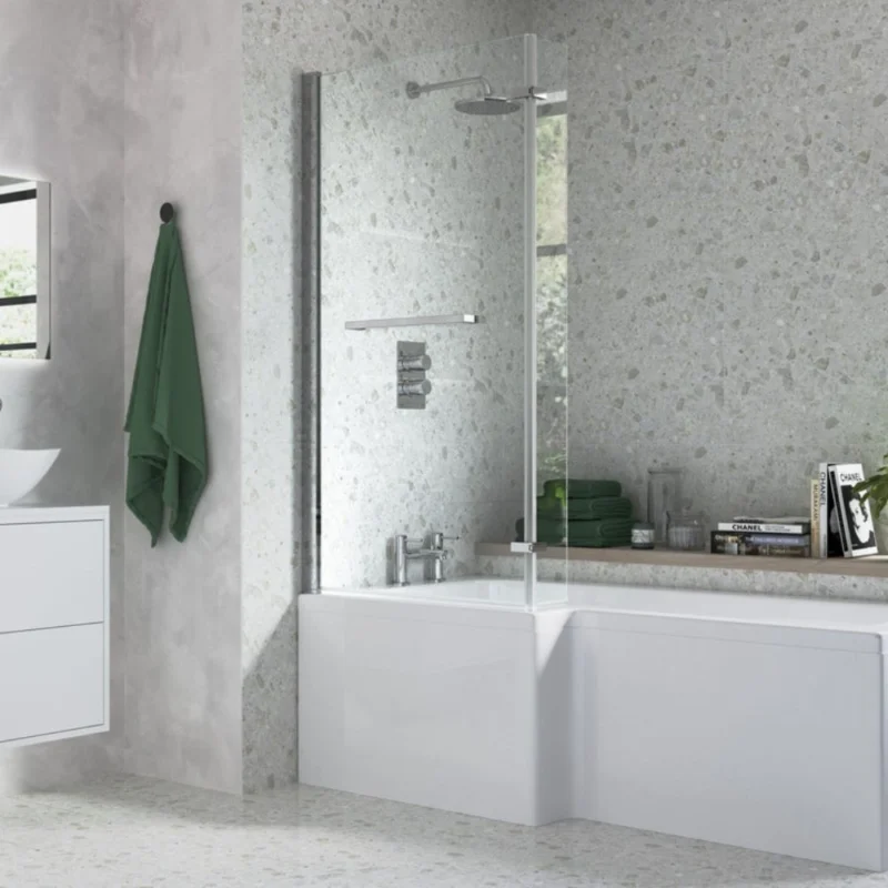 815x1500mm L Shape Bath Screen (6mm) - Chrome