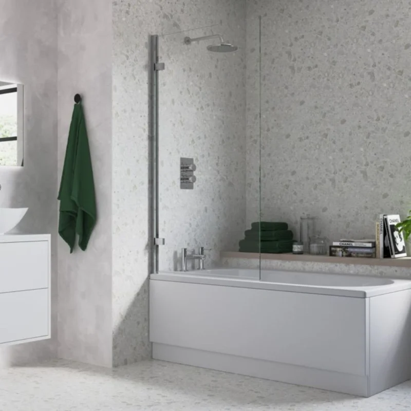 850x1500mm Hinged Straight Bath Screen (6mm) - Chrome