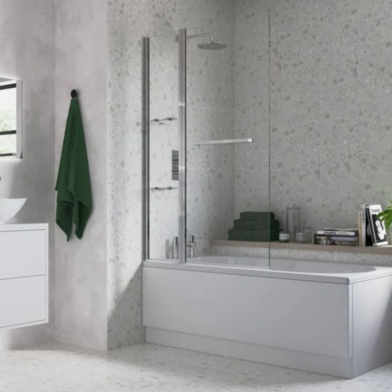 1000x1500mm Two Panel Folding Bath Screen (6mm) - Chrome