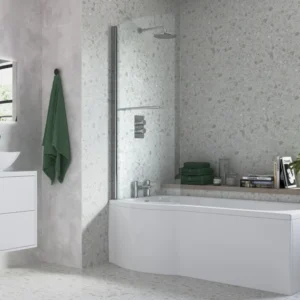 760x1500mm P Shape Bath Screen (6mm) - Chrome