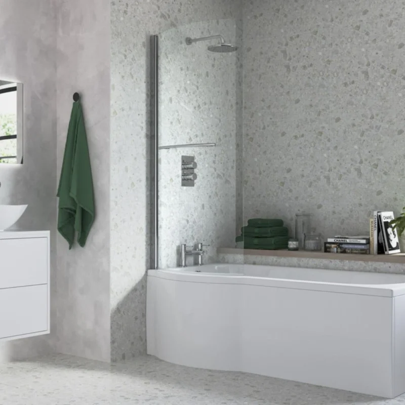 760x1500mm P Shape Bath Screen (6mm) - Chrome