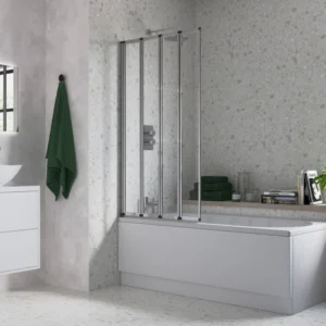 815x1400mm Framed Four Fold Bath Screen (6mm) - Chrome