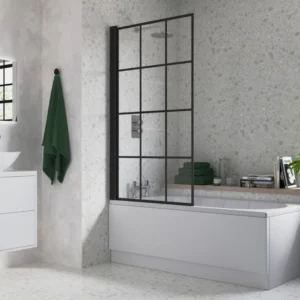800x1500mm Single Straight Bath Screen (6mm) - Black Framed