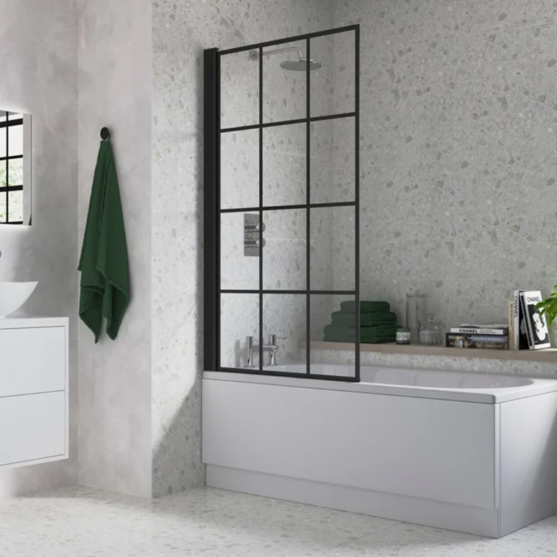 800x1500mm Single Straight Bath Screen (6mm) - Black Framed