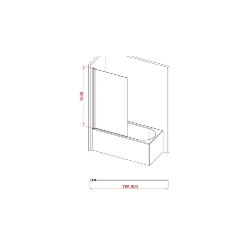 800x1500mm Single Straight Bath Screen (6mm) - Brushed Brass