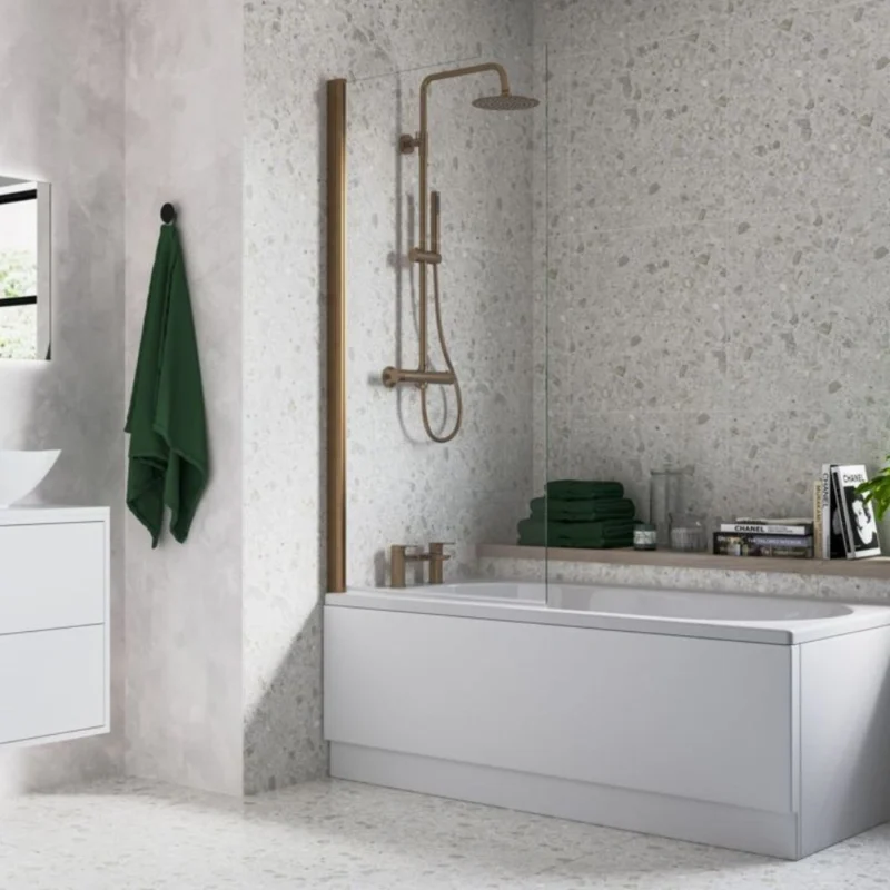 800x1500mm Single Straight Bath Screen (6mm) - Brushed Bronze