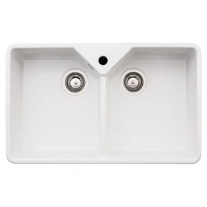 Abode Provincial Large 2 Bowl Undermount Fireclay Sink – White