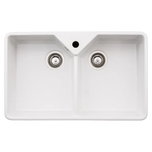 Abode Provincial Large 2 Bowl Undermount Fireclay Sink – White