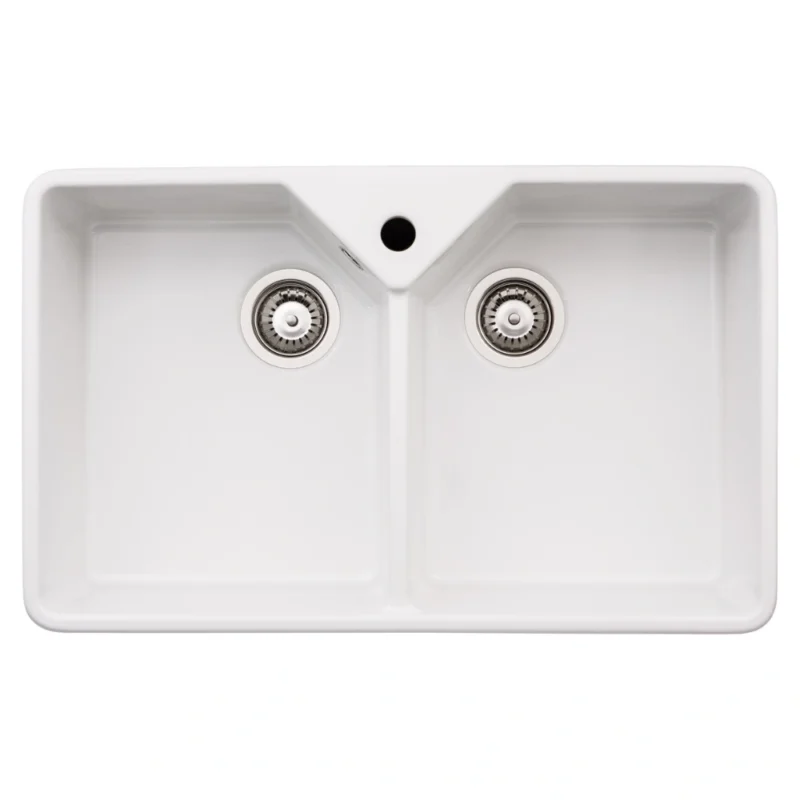 Abode Provincial Large 2 Bowl Undermount Fireclay Sink – White