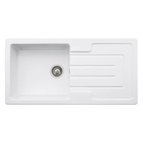 Abode Acton 1 Bowl & Drainer Ceramic Inset Sink – White