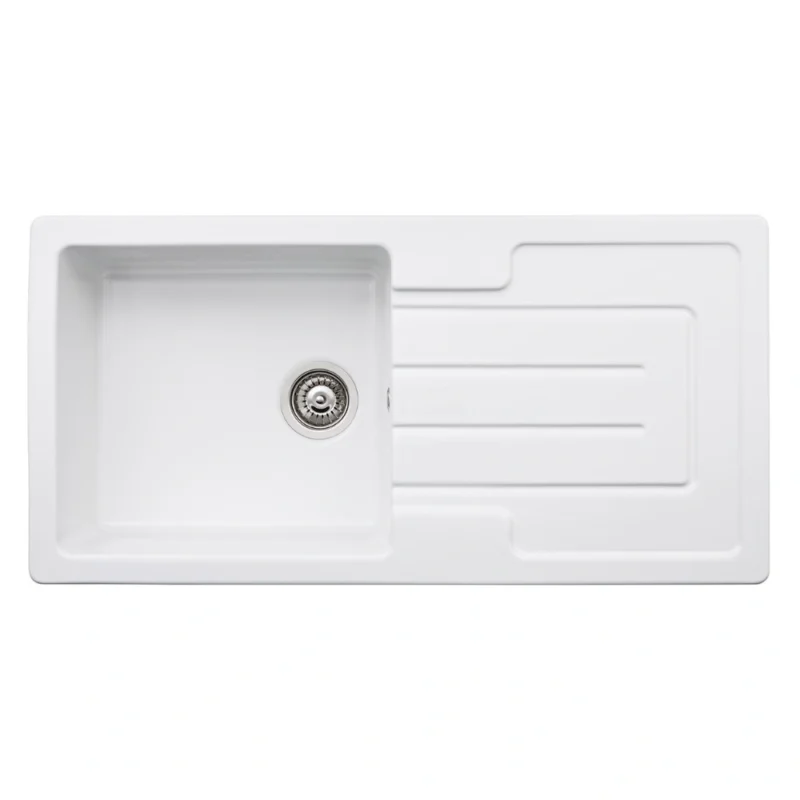 Abode Acton 1 Bowl & Drainer Ceramic Inset Sink – White