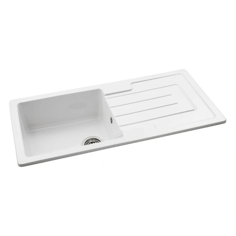 Abode Acton 1 Bowl & Drainer Ceramic Inset Sink – White