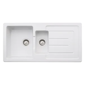 Abode Acton 1.5 Bowl & Drainer Ceramic Inset Sink – White