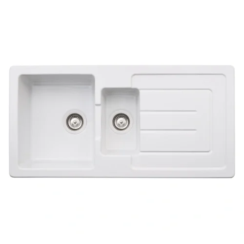 Abode Acton 1.5 Bowl & Drainer Ceramic Inset Sink – White