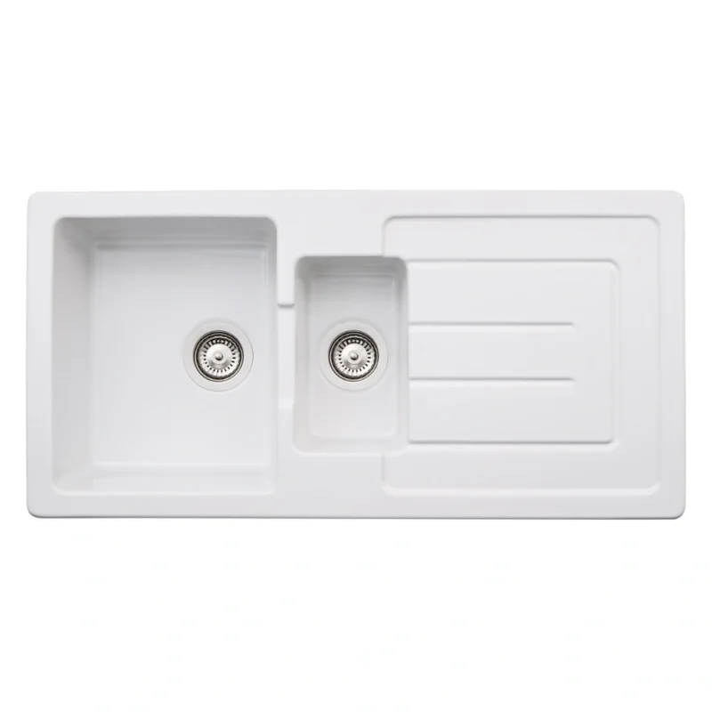 Abode Acton 1.5 Bowl & Drainer Ceramic Inset Sink – White