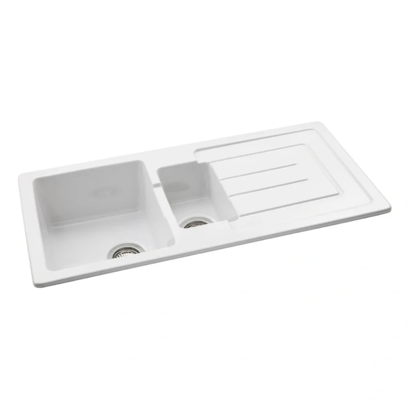 Abode Acton 1.5 Bowl & Drainer Ceramic Inset Sink – White