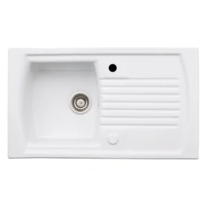 Abode Milford 1 Bowl & Drainer Ceramic Inset Sink – White