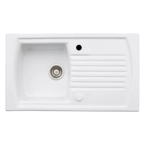 Abode Milford 1 Bowl & Drainer Ceramic Inset Sink – White