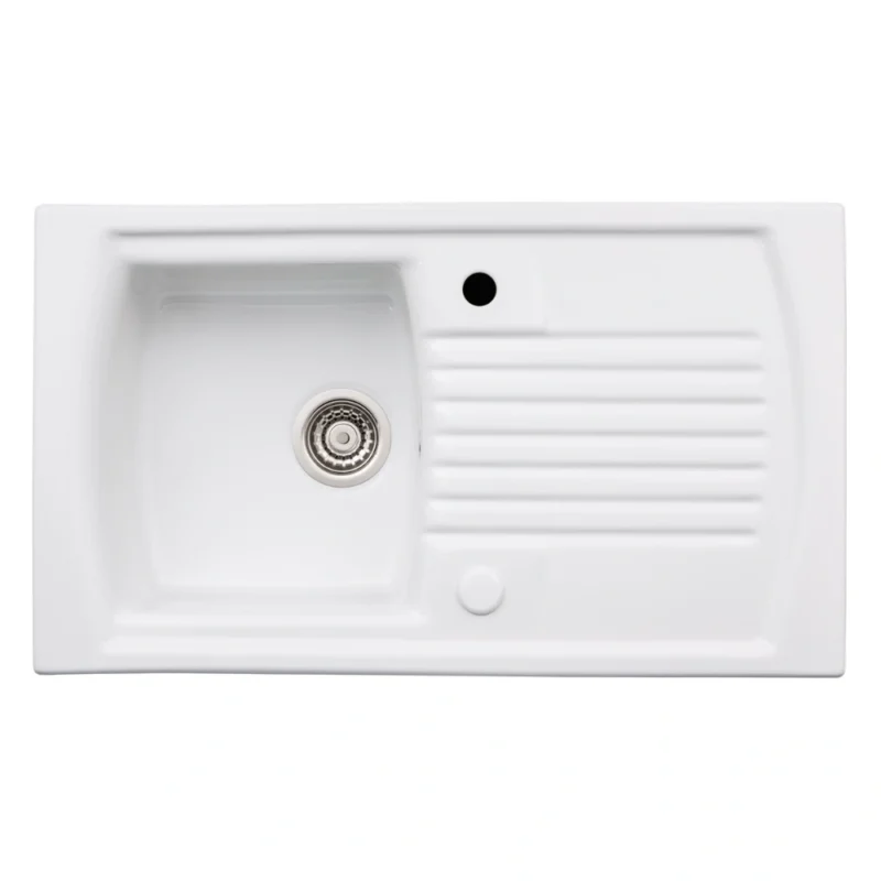 Abode Milford 1 Bowl & Drainer Ceramic Inset Sink – White