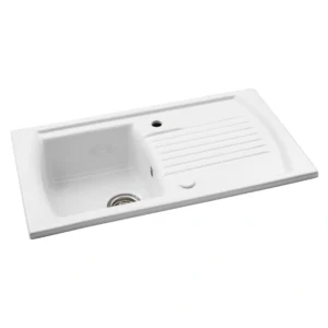 Abode Milford 1 Bowl & Drainer Ceramic Inset Sink – White