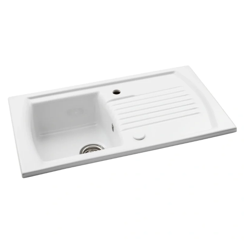 Abode Milford 1 Bowl & Drainer Ceramic Inset Sink – White