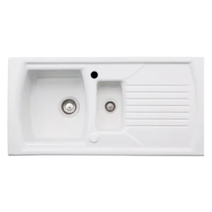 Abode Milford 1.5 Bowl & Drainer Ceramic Inset Sink – White