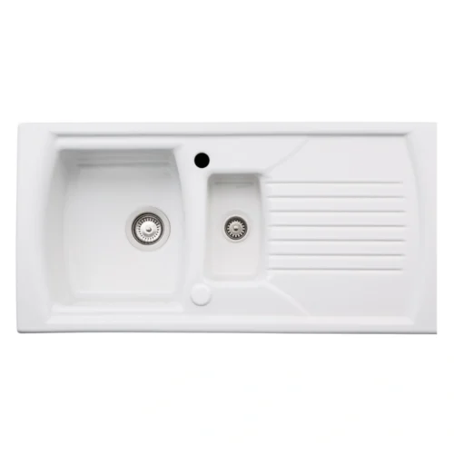 Abode Milford 1.5 Bowl & Drainer Ceramic Inset Sink – White