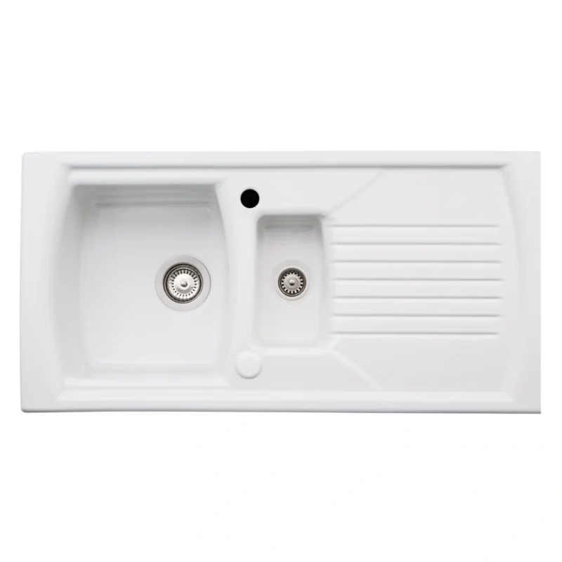Abode Milford 1.5 Bowl & Drainer Ceramic Inset Sink – White