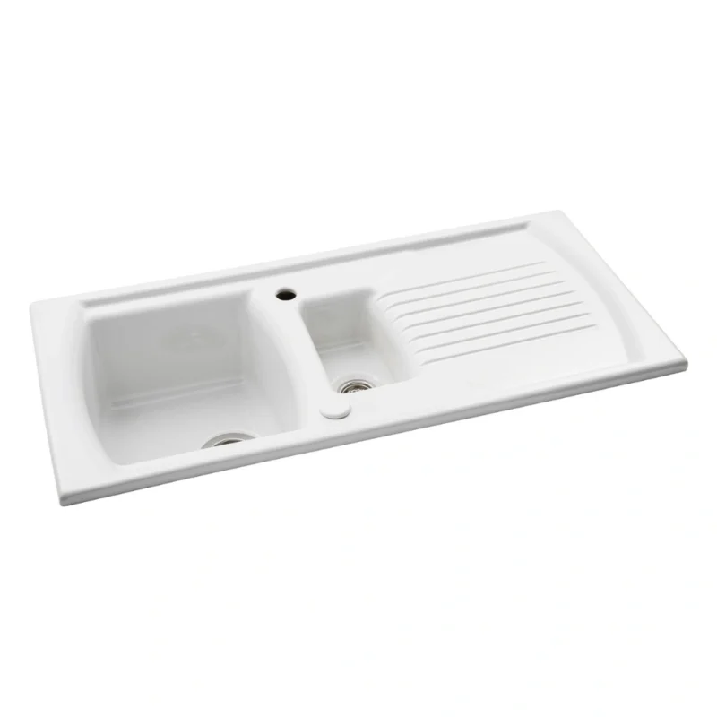 Abode Milford 1.5 Bowl & Drainer Ceramic Inset Sink – White