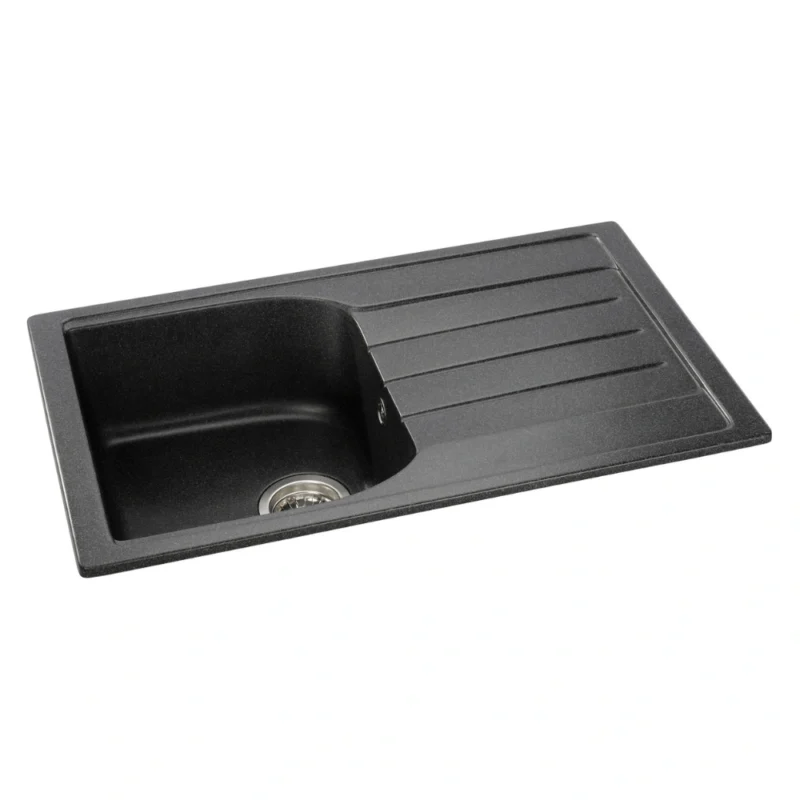 Abode Oriel 1 Bowl & Drainer Granite Inset Sink – Black Metallic