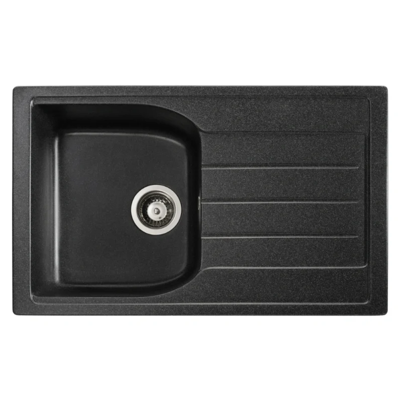 Abode Oriel 1 Bowl & Drainer Granite Inset Sink – Black Metallic