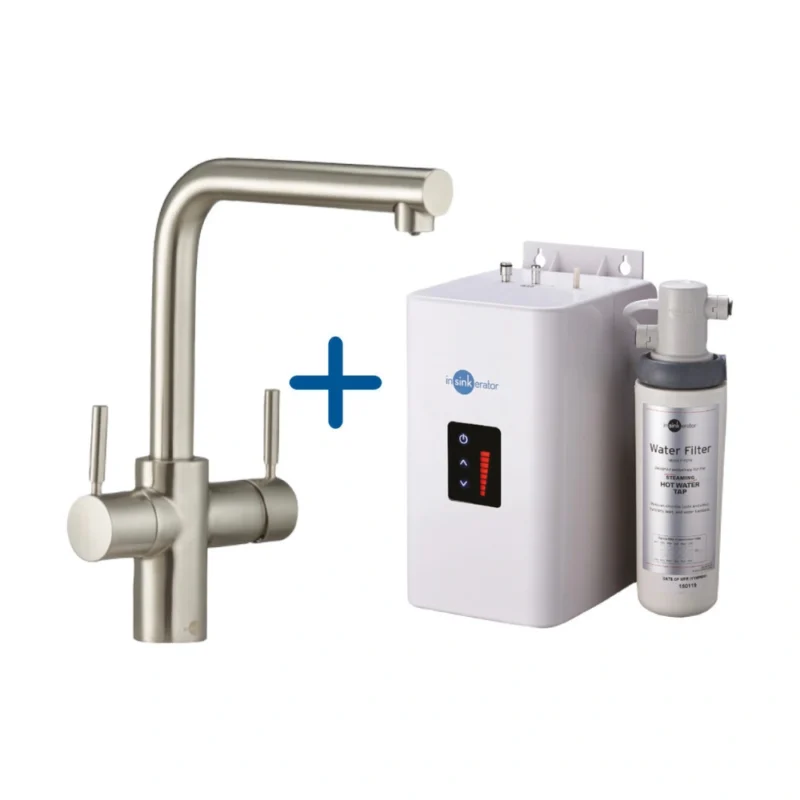 Copy of Full Basin InSinkErator 3N1 L‑Shape Boiling Water Tap, Neo Tank & Filter Pack – Brushed Steel