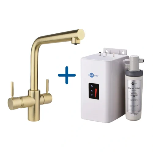 InSinkErator 3N1 L‑Shape Boiling Water Tap, Neo Tank & Filter Pack – Brushed Gold