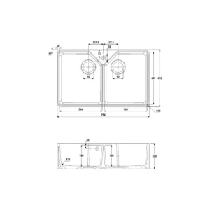 Abode Provincial Large 2 Bowl Undermount Fireclay Sink – White