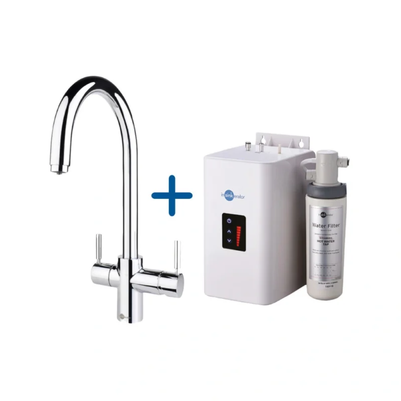 InSinkErator 3N1 J‑Shape Boiling Water Tap, Neo Tank & Filter Pack – Polished Chrome